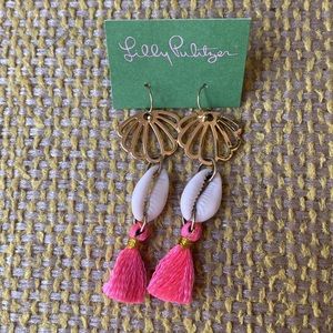 Lilly Pulitzer Shell Earrings with pink tassels